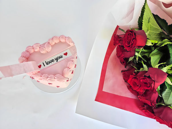 1/2 Dozen Red Roses with Heart Bento Cake with Hidden Message