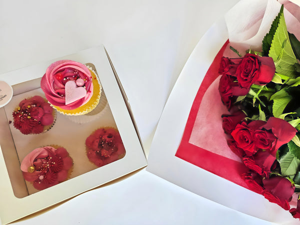 Dozen Red Roses and Cupcakes