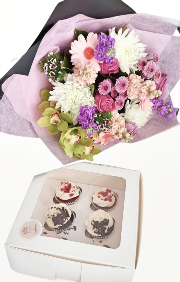 Large Bouquet & 4 Cupcakes