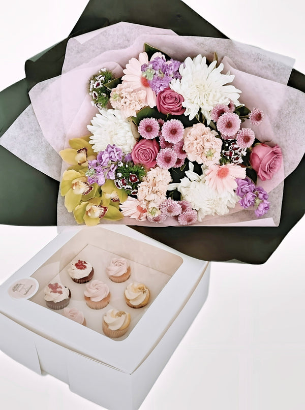 Large Bouquet & 12 Mini Cupcakes